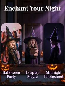Halloween Black Pointed Witch Hat Classic Wizard Hat Cosplay Party Costume Accessory Gothic Wide Brim Witch Hat For Women And Girls - View 4