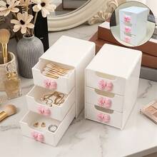 Thickened 3-Grid Plastic Drawer Organizer With Bow-Shaped Lid Compatible For Home/Office Desktop Storage Box, Multi-Functional Partition Design Dressing Table Jewelry Holder, Space-Saving Drawer Organizer Suitable For Home Or Office Desktop Storage - View 7