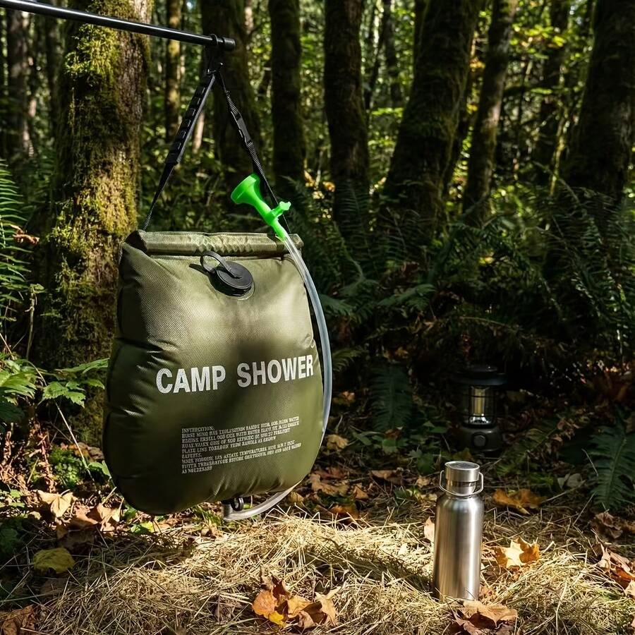 5.28 Gallon Outdoor Solar Shower Bag - Suitable For Bathing, Camping And Washing. Equipped With Detachable Hose And Nylon Rope, Convenient For Portable Storage Of Cold And Hot Water During Hiking, Climbing And Travel