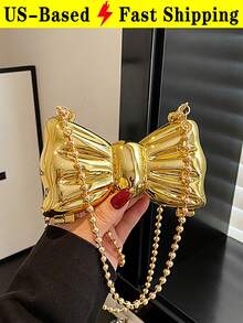 Fashion Mini Bow Evening Bag For Women Chain Strap Crossbody Bag PVC Shoulder Bag Hard Shell Square Bag For Wedding Party Travel Essential - 彩色 - 查看 14