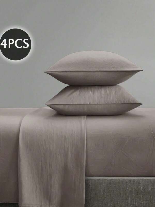 4-Piece Solid Dark Gray Bedding Set, Easy Care, Soft Bedding Set, Includes Fitted Sheet (1 Flat Sheet + 1 Fitted Sheet + 2 Pillowcases). Solid Color Fitted Sheet Set, Available Sizes: Extra Large, Large, Full, Twin. Deep Pocket Design, Fits Up To 11.8-Inch Mattress. Soft And Breathable, Wrinkle-Resistant,