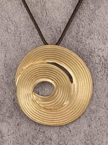 1pc Ins Minimalist Vortex Hollow Wave Matte Gold Round Pendant Necklace, Elegant Geometric Long Sweater Accessory, Travel Vacation Unisex Decorative Necklace, Couple Necklace For Men And Women, Daily Date Outfit, Gift For Girlfriend Boyfriend Mother Best Friend - Wax Rope - View 13