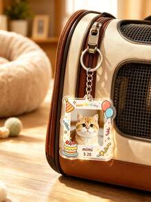 Customized Pet Birthday Photo Keychain, Editable Name And Date Birthday Frame Acrylic Pendant, Cute Commemorative Gift For Cat And Dog Owners - Multicolor - View 3