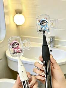 Cute Cat Pattern Travel Toothbrush Head Protective Cover, Kitten Hugging Toothbrush Cup, Transparent Travel Toothbrush Storage Box, Toothbrush Head Protective Clip, Toothbrush Dust-Proof Protective Cover, Portable Design Easy To Carry, Dual-Hole Design For Convenient Drainage And Ventilation, Dust-Proof Lid, Suitable For Couples, Friends, Family, Teachers, Travel Enthusiasts As Gifts, Essential For Home, Dorm, Vacation, Suitable For Birthday, Back To School, Business Trip, Return To School And Other Occasions, Clean And Care For Your Oral Health, Family Gift. - Multicolor - View 5