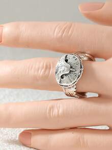 Gmzalx Women's Fashion Personalized Ring, 3D Embossed Owl Texture, Vintage Texture - Antique Silver - View 3