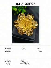 1pc Fashion Women's Copper Plated Gold Flower Open Ring, Middle East Dubai European American Saudi Arabia Africa Bridal Banquet Dress Accessory, Mother's Day Valentine's Day Date Holiday Gift Jewelry - Yellow Gold - View 5