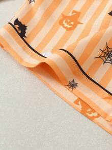 Set Piyama Wanita Motif Halloween Lengan Pendek Model Bubble Crinkle - Jeruk - View 7