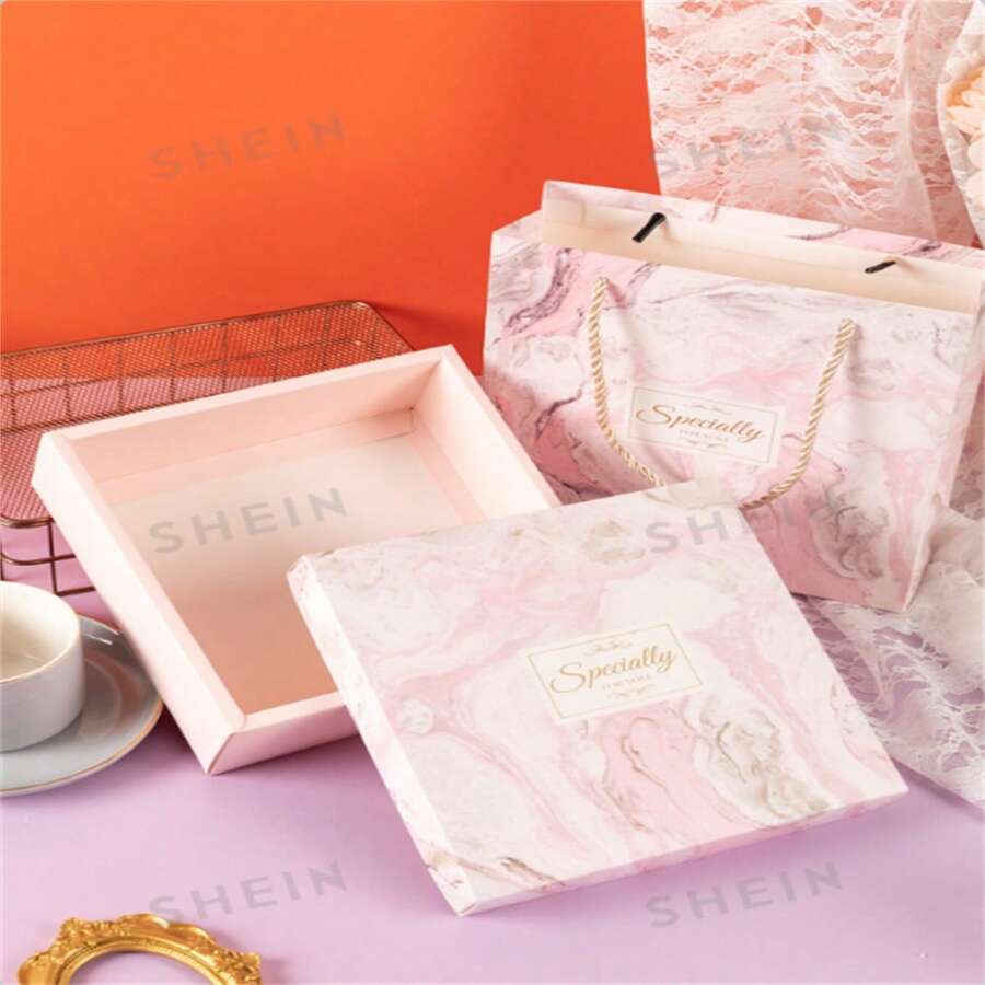 French Luxury Marble Pattern Gift Box Set, Anniversary Valentine's Day Gift Empty Packaging With Tote Bag Combination, Random Rope Color, Suitable For Daily Shopping, Gift Giving, Convenient And Elegant - Multiple Styles - View 1