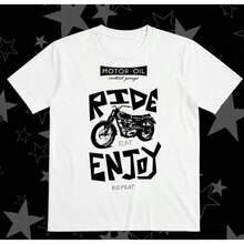 Motorcycle Graphic T-Shirt Ride Enjoy |   Vintage Design Of An Oil Engine Bicycle - 白色 - 查看 2