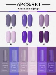 Set Kutek Gel Warna Populer 6pcs 15ml Botol Warna Sesuai Kit Pemula UV LED Tahan Lama Hasil Akhir Halus Hadiah Seni Kuku untuk Anak Perempuan - Purple - View 2