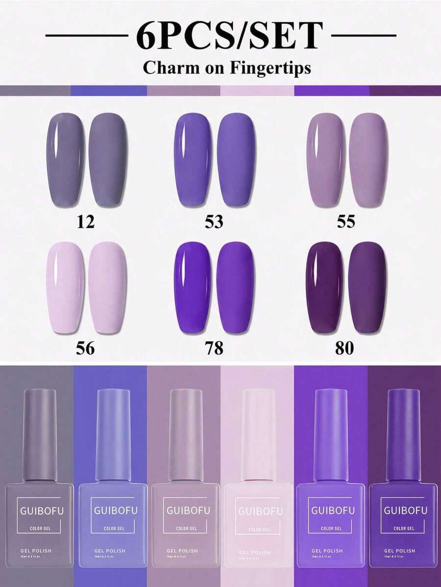 Set Kutek Gel Warna Populer 6pcs 15ml Botol Warna Sesuai Kit Pemula UV LED Tahan Lama Hasil Akhir Halus Hadiah Seni Kuku untuk Anak Perempuan