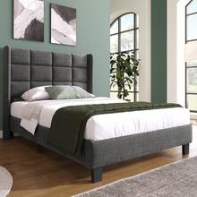 Modern Bed Frame With Linen Grey Upholstery - 90x200cm - Grey - View 1