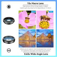 APEXEL 11-In-1 Universal Phone Lens Kit: 22X Telephoto Zoom + 0.63X Wide Angle & 15X Macro + 198° Fisheye & Creative Filters, Compatible With All Smartphones - A - View 7