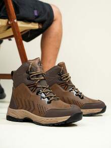 Men's Steel Toe Work Shoes, Anti-Crush Anti-Puncture, Casual Style, Suitable For Construction Sites, Warehouses - Brown - View 5