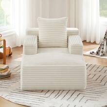 Modern Corduroy Chaise Longue Sofa, Comfortable Sofa Bed / Armchair No Assembly Required - 米色 - 查看 5