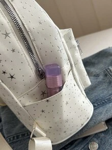 時尚星星與字母圖案經典復古風女款後背包、手提包、小包，百搭休閒拉鍊包 - 米色 - 查看 11