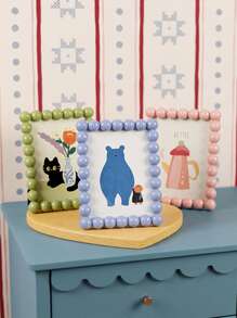 Joivida 1pc Cute Cartoon Beaded Photo Frame, Nordic Style Creative Desktop Decor, Multi-Color Cute Animal And Floral Pattern Photo Frame, Perfect For Home Living Room Bedroom Office Desk Decoration, White/Pink/Green/Blue Available - 1PC - View 1