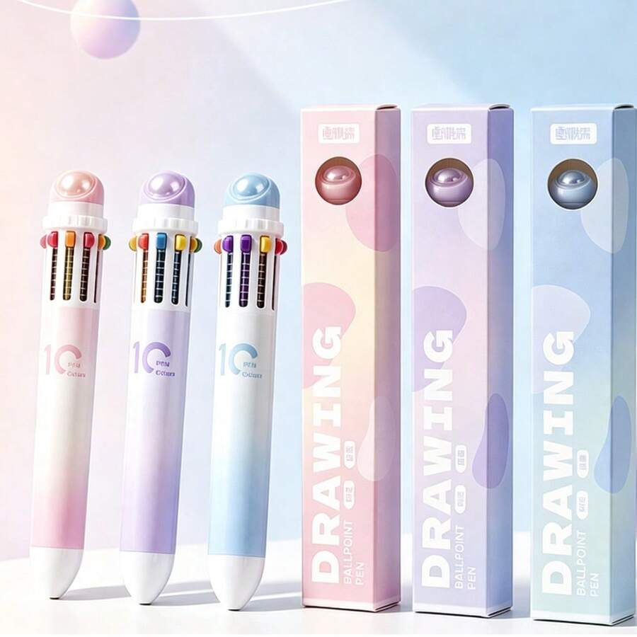 1入 10合1可伸縮圓珠筆 10色多功能彩色繪圖筆 學生學校辦公文具 - 10色 - 查看 1