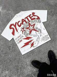 Grunge Revival Essential - Contrast Red/White Graphics With Edgy GAGADO Detail |       100% CottonComfortable Pullover SweatshirtNew Casual T-Shirts - 白色 - 查看 3
