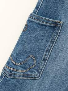Chuu Celana Jeans Model Flare dengan Banyak Saku dan Rumbai untuk Musim Gugur - Biru - View 10