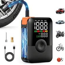 Carsun Tire Lnflator Portable Air Compressor Tire Air Pump, With Colorful Digital Display, Dual-Screen Digital Version, 150PSI Portable Bicycle Pump, With Bright LED Light For Nighttime, Car Accessory - Suitable For Cars, Motorcycles, SUVs, RVs, - Wireless - View 9