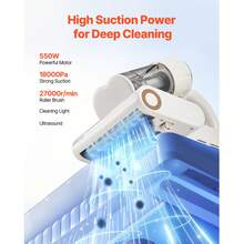 Mattress Vacuum Cleaner, 550W Bed Vacuum Cleaner With 18Kpa Powerful Suction And Dual Dust Bin, HEPA Filter & Heating, Ultrasound Tech & Cleaning Lights, Handheld For Bed, Sofa, Corded, White - White - View 2