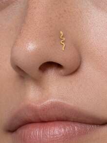 1Pc 925 Sterling Silver Minimalist Snake Nose Stud Flat Back Hypoallergenic Body Cartilage Piercing Jewelry For Women Men Daily Wear & Gifts - Gold - View 3