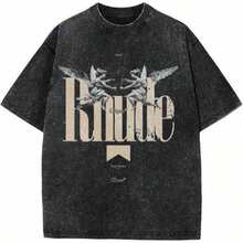 T-shirt surdimensionné Rhude délavé à l'acide, T-shirt graphique unisexe délavé, Streetwear & Gym, Cadeau pour lui 2026 - Noir - Voir 1