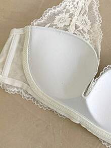 French Style Lace Halter Neck Bra For Women, Push-Up Backless Sexy Minimalist Sexy Design, Wireless Soft Support Bra For Small Chests [Flat Chest Special] - Baby Blue - View 5
