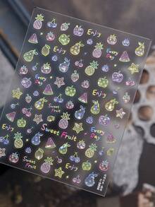 1件裝 3D 果凍美甲貼紙 Ins 風格 新鮮夏季美甲貼片 玻璃感水果櫻桃蘋果梨子美甲裝飾 自黏式美甲配件 - 彩色 - 查看 3