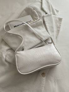Bolso baguette de unicolor con relieve de cocodrilo para llevar bajo el brazo - Beis - Ver 10