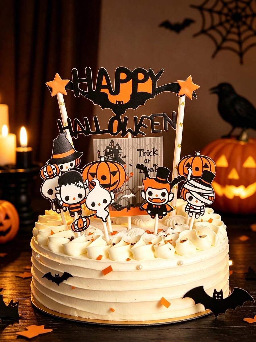 1/2/3sets Halloween Cake Toppers Cute Ghost Pumpkin Witch Cupcake Picks, Halloween Party Cake Decorations Supplies For Holiday Home Dessert Decor - Multicolor - View 1