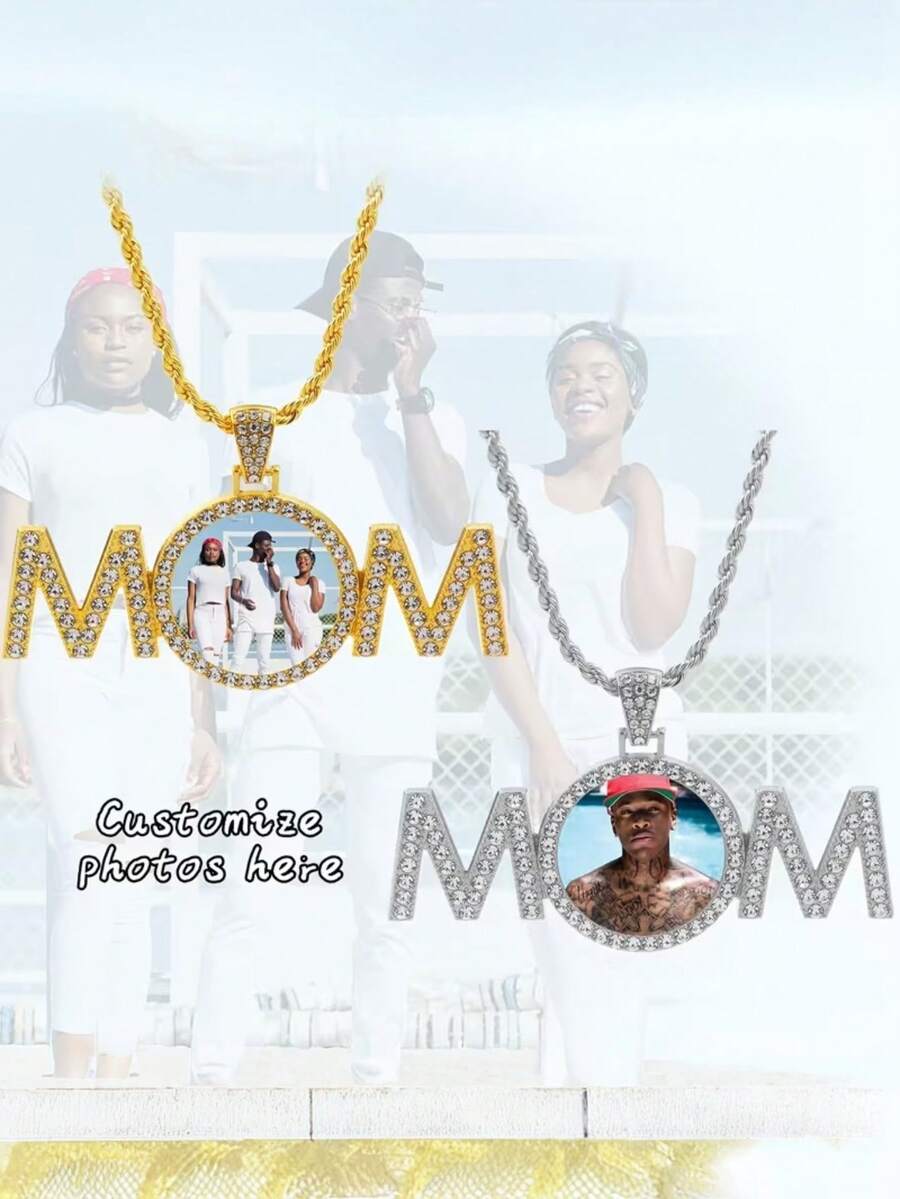 Kalung Liontin Bulat Foto DIY Kustom - Hadiah Personalisasi, Dengan Hiasan Berkilau, Rantai Logam Berkualitas Tinggi, Cocok Untuk Pria/Wanita, Ibu, Pilihan Sempurna Untuk Hari Ibu - MultiWarna - View 1