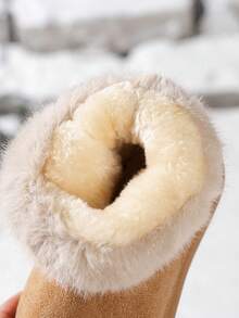 1雙女童毛絨蕾絲雪地靴，防滑厚底冬季保暖靴 - 駝色 - 查看 6