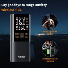 無線充氣幫浦 附 LCD 螢幕，150PSI 快速充氣，USB 充電，內建 LED 燈，自動關機，多種氣嘴適用於汽車、機車、自行車輪胎、運動球類與氣球，便攜式汽車必備，1500mAh 7.4V - A - 查看 7