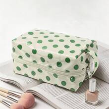 PVC Polka Dot Cosmetic Bag Korean Contrast Dot Waterproof Travel Toiletry Organizer Pouch - Green Polka Dots - View 4