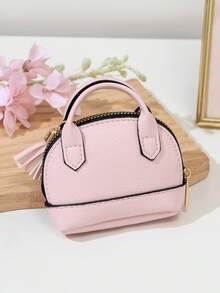 CHARM INFINITE Dompet Koin Mini Bentuk Kubah Warna Macaron dengan Gantungan Kunci dan Hiasan Rumbai, Kulit Bertekstur Leci, Tas Penyimpanan Earphone & Lipstik Portabel, Gantungan Kunci, Cocok untuk Anak Perempuan - MultiWarna - View 6