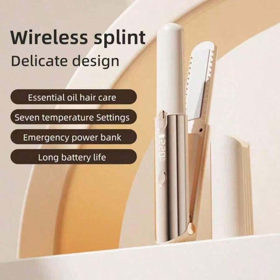 Rizador de Cabello Mini Inalámbrico, Power Bank de Viaje 2 en 1, Plancha Portátil con Pantalla LED & Temperatura Ajustable, Recargable por USB, Herramienta de Peinado Compacta Multicolor para Uso Diario & En Movimiento, Esencial para Regreso a Clases.
