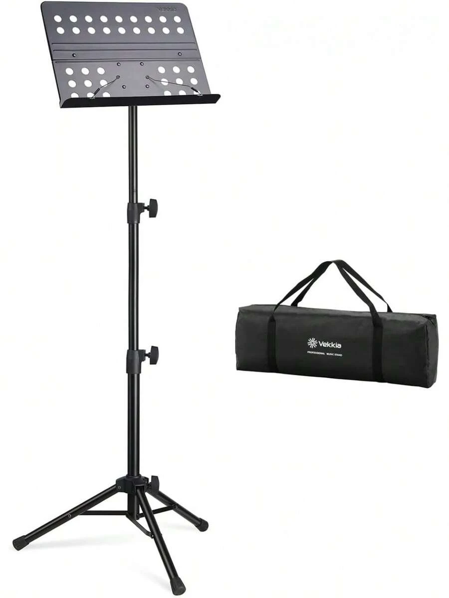 Vekkia Sheet Music Stand-Metal Professional Portable Perforated Music Stand With Carrying Bag,Folding Adjustable Music Holder,Sturdy Suitable For Instrumental Performance & Band & Travel - 32-70inch - View 1