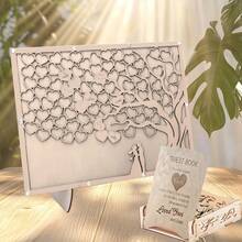 Wedding Guest Book Alternative | Heart-Shaped Tree Guest Board | Rustic Wooden Guest Book [Square] - Wood Color - View 3