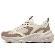 Skechers Women's Platform Casual Retro Dad Shoes Breathable Honeycomb Mesh Lightweight Non-Slip Sole Sneakers - White/Khaki - View 3