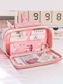 1pc Large-Capacity Transparent Pencil Case, Suitable For Students - A School Supply Box With A Girlish Aesthetic Design., Back To School, First Day Of School - Multicolor - View 4