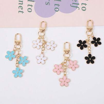 1 Pack Cute Enamel Flower Keychain Clip, Dainty Floral Charm Pendant For Women, Decorative Bag Purse Backpack Key Accessories