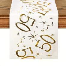 1pc Polyester Table Runner, 18/30/40/50/60/70th Birthday Applicable, 275*28cm, Gold Foil Mesh Design Table Runner, 18th Birthday Party Table Decoration, 40/50/60th Anniversary/Retirement Party Supplies, Birthday Party Tablecloth - 50 YEARS - View 4