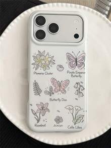 Fashion Minimalist Cute Butterfly Floral Letter Pattern Phone Case Compatible With IPhone 17 Pro Max 17 Pro 17 16 Pro Max 15 14 13 12 Pro Max Lens Protection Back Cover - White - View 17