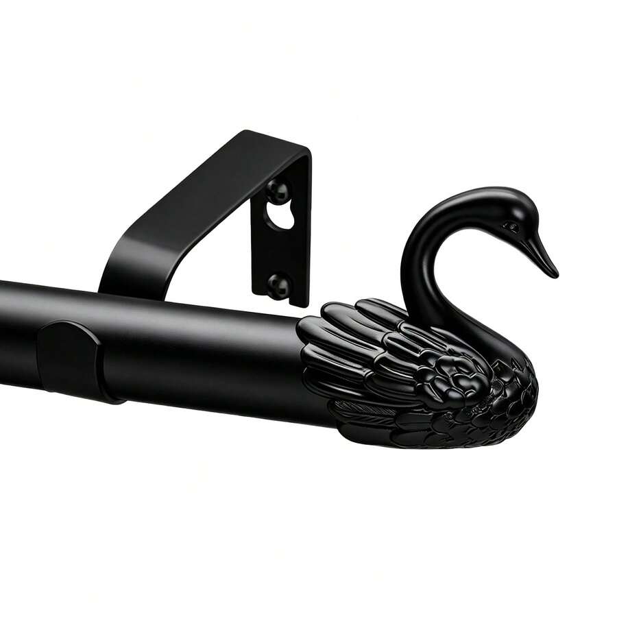 1pc Swan Style Decorative Curtain Rod, Iron Rod Body, Sturdy And Durable, Comes With Small Brackets For Secure Installation, Black Elegant Low-Key Versatile, Halloween Gift Card, Recommended Item - 1PC - View 1