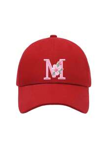 1pc Children's 26 Flower Letter Pattern Pink Baseball Cap, Toddler Girls Sun Hat, Suitable For Outdoor, Daily Wear, UV Protection - Red - View 9