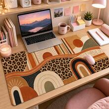 Boho Leopard Patchwork Extended Mouse Pad, Warm Abstract Large Desk Pad For Keyboard And Mouse, Home Office Computer Mat, Stylish Desk Accessories Gift - View 3