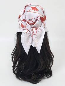 1pc Bandana French Vintage Palace Style Tassel Chain Square Scarf, Soft Color Palette Versatile Headwrap Decorative Silk Scarf - Multicolor - View 9