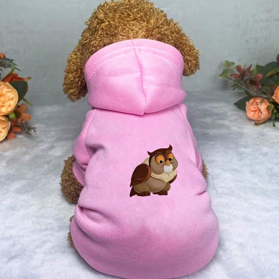 Sudadera con capucha para mascotas para otoño e invierno - Sudadera con capucha de búho lindo para perros - Ropa para mascotas gruesa y cálida - Rosa - Ver 1